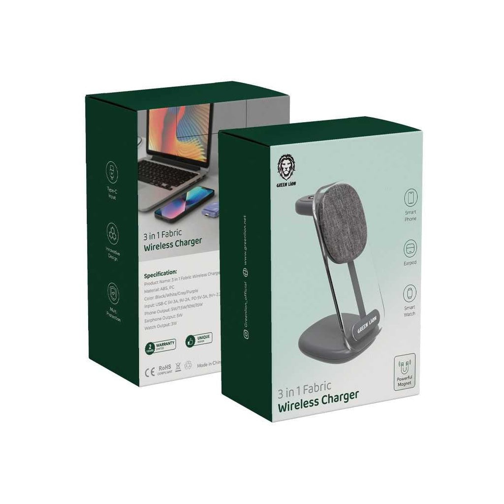 Green lion 3 in 1 fabric wireless charger